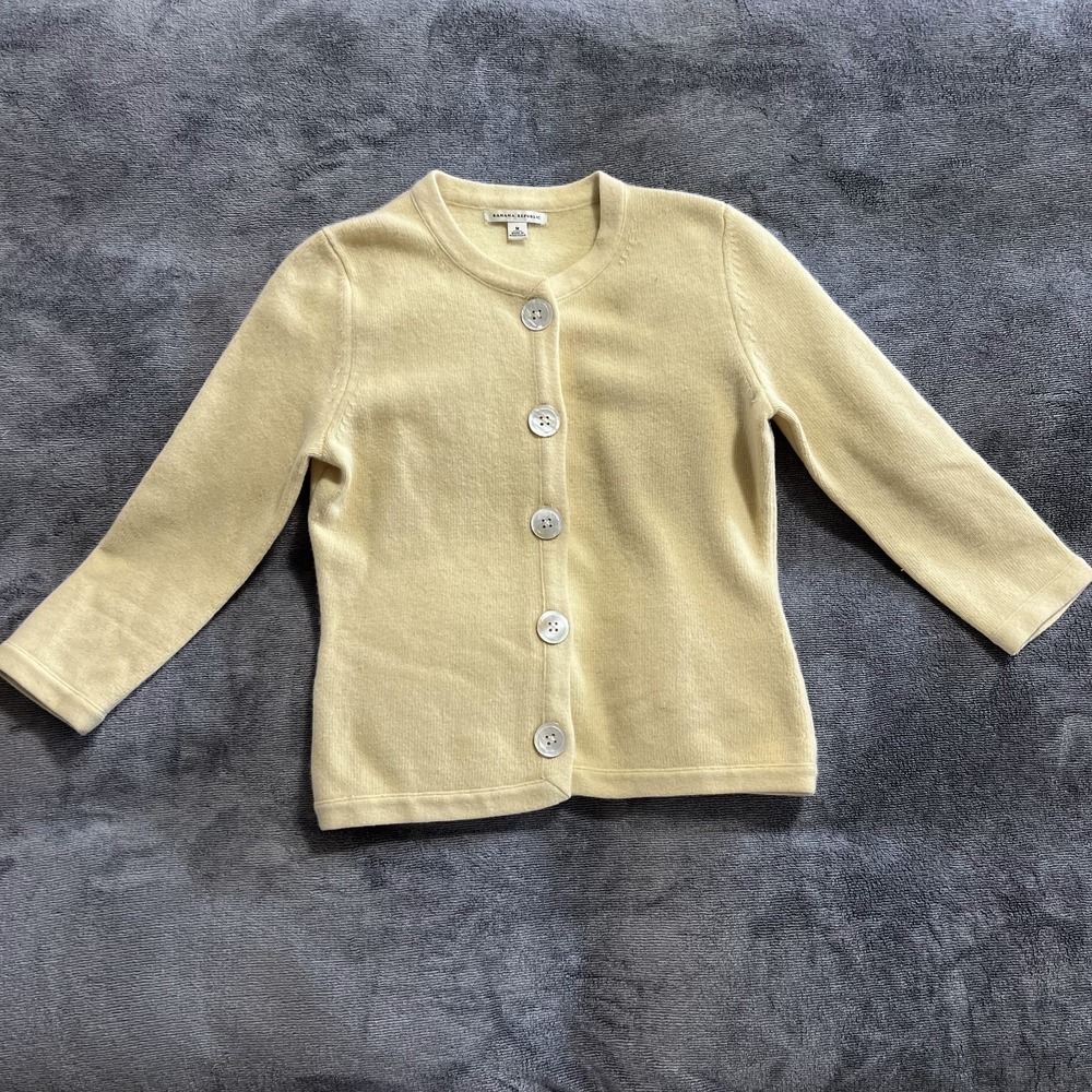 Banana Republic Cardigan Womens M Angora Lambswool Blend Sweater Yellow Vintage